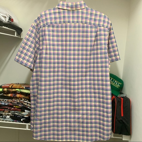 Mens Daniel Cremieux Shirt Plaid Short Sleeve Yellow Navy Pink Button Down XLT - Picture 7 of 9
